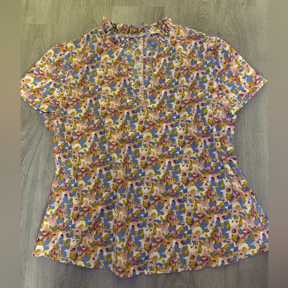 Tops - Floral Ruffle Neck Top